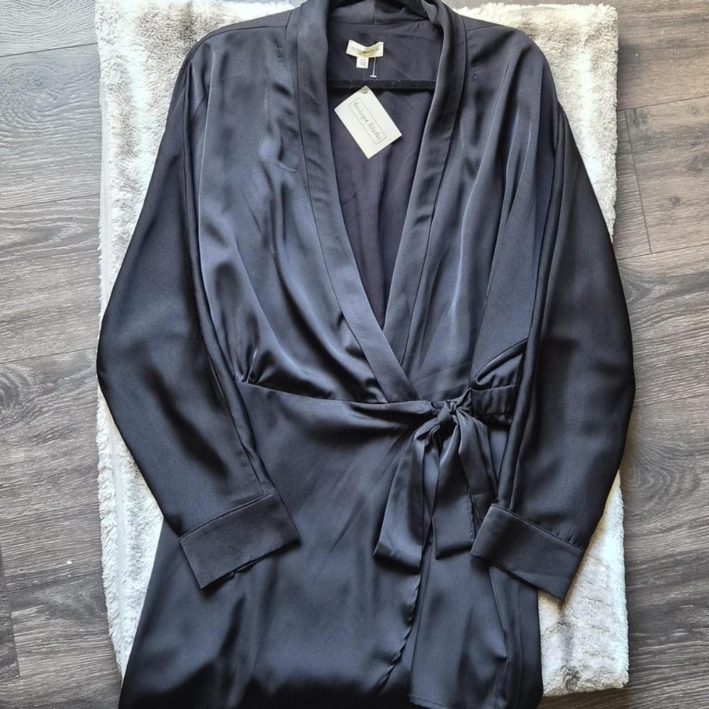 Black Satin Wrap Blazer Romper - Picture 2 of 4